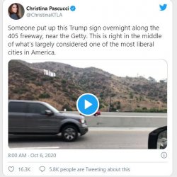 Someone put up this Trump sign overnight along the 405 freeway, near the Getty.