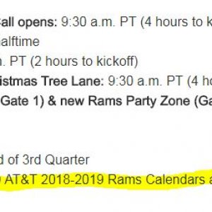 #LARams Vs 49ERs Giveaway Item: 40,000 AT&T 2018-2019 Rams Calendars