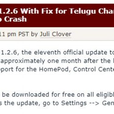 Apple Releases iOS 11.2.6 With Fix for Telugu Character Bug That Causes iOS Devices to Crash link