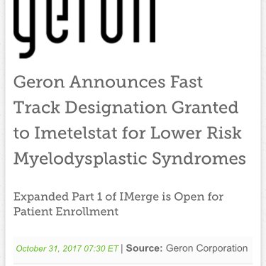$gern #imetelstat fast track Oct. 31st, 2017