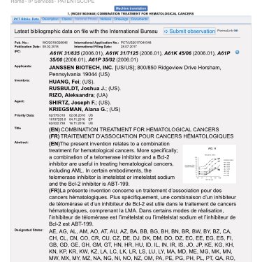 $JNJ Imetelstat patent application $gern