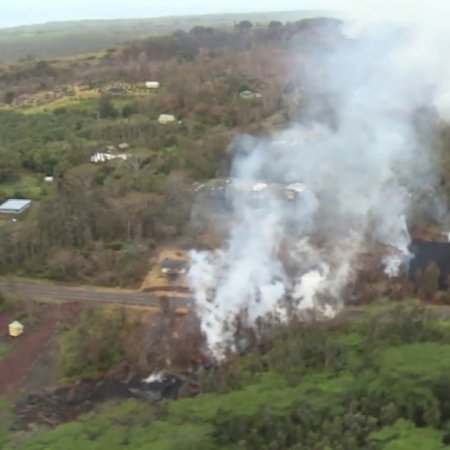 Hawaii volcano Puna Lava Flow Aerial B-roll