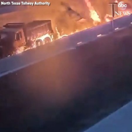 ABC News on Instagram: “HIGHWAY INFERNO: Traffic cameras captured the moment a dump truck swerved to avoid a motorist who had stopped on the highway before a toll…”