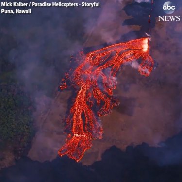 ABC News on Instagram: “Stunning aerial footage shows huge eruptions at Leilani Estates in Puna, Hawaii, sending lava spewing into the air. #volcano…”