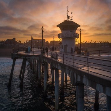 Micah Fitch on Instagram: “Beautiful Morning #friday #sunrise #aerialphotography #pier #huntingtonbeach #dji”