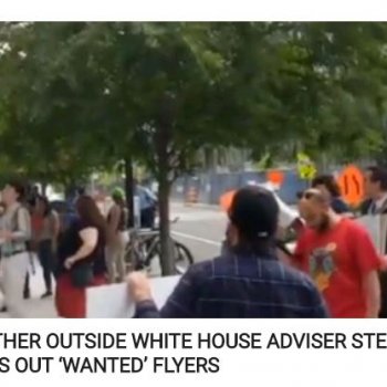 PROTESTERS GATHER OUTSIDE WHITE HOUSE ADVISER STEPHEN MILLER’S APARTMENT, PASS OUT ‘WANTED’ FLYERS