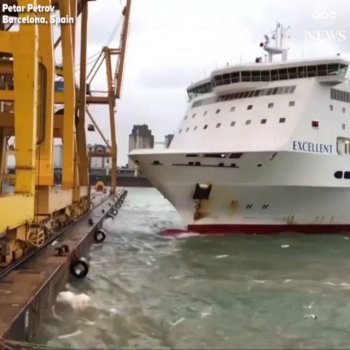 @videoviralz on Instagram: “Barcelona dock workers flee as a ferry crashes into a large crane, toppling it and sparking a large fire. Nobody was injured in the…”