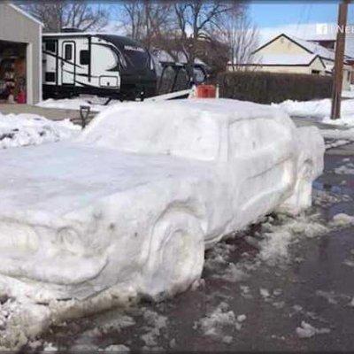 Mustang made out of snow