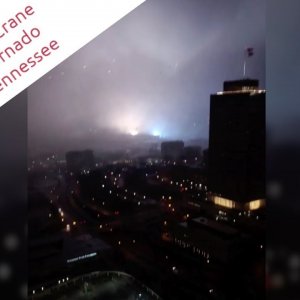 Dramatic Scary Moment Man stuck in crane 400-ft Films Deadly Tornado - Nashville, Tennessee
