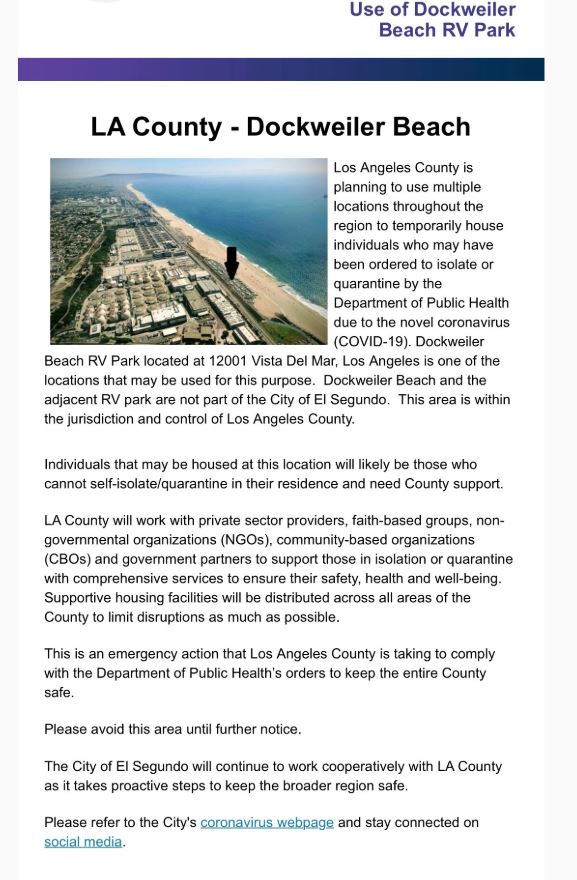 #DockweilerBeach in L.A. County could be used as #coronavirus quarantine zone