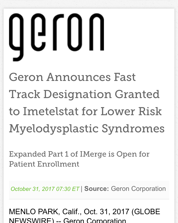 $gern #imetelstat fast track Oct. 31st, 2017