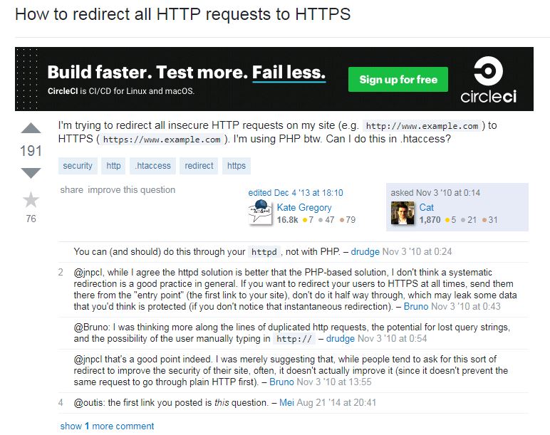 How to redirect all HTTP requests to HTTPS