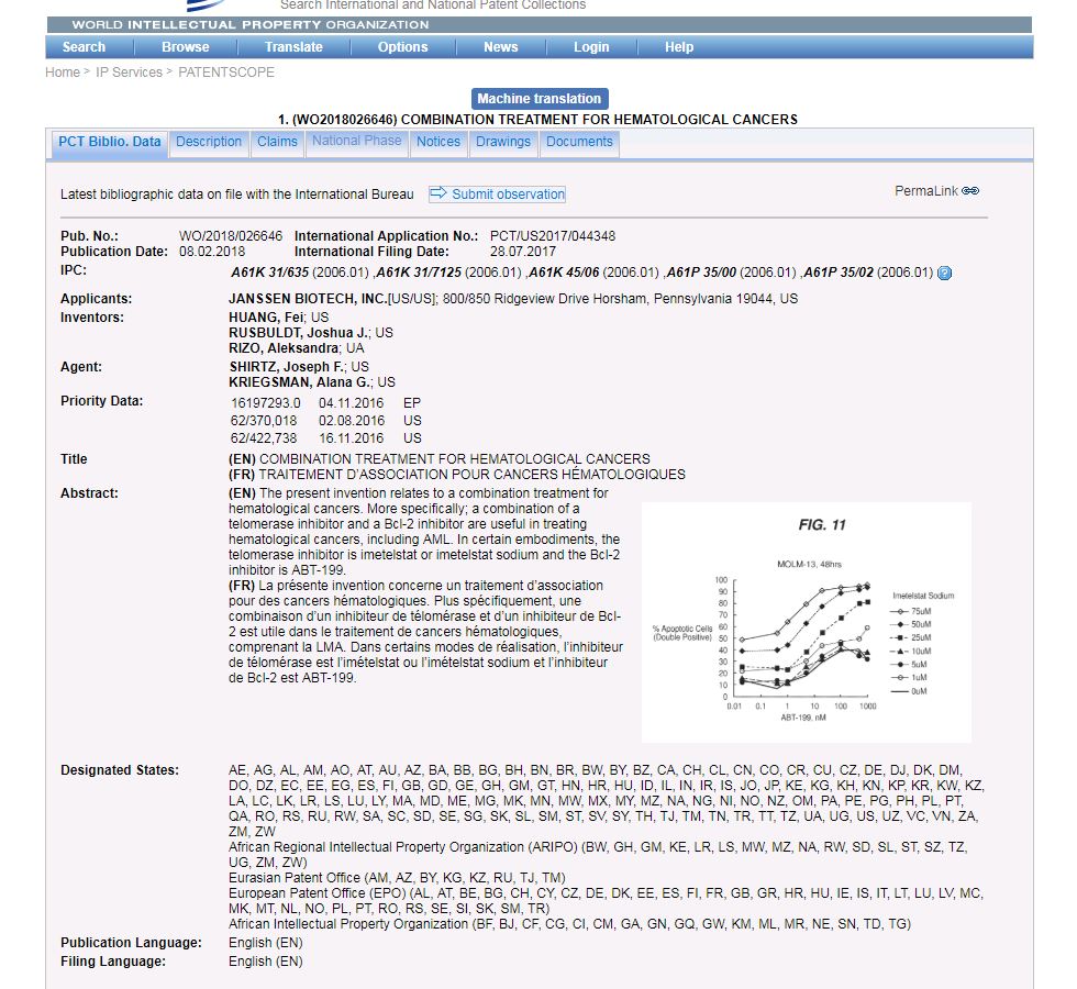 #imetelstat COMBINATION TREATMENT FOR HEMATOLOGICAL CANCER