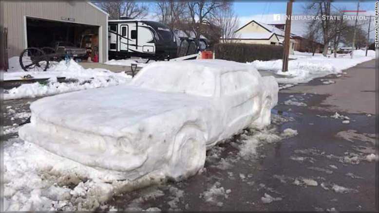 Mustang made out of snow